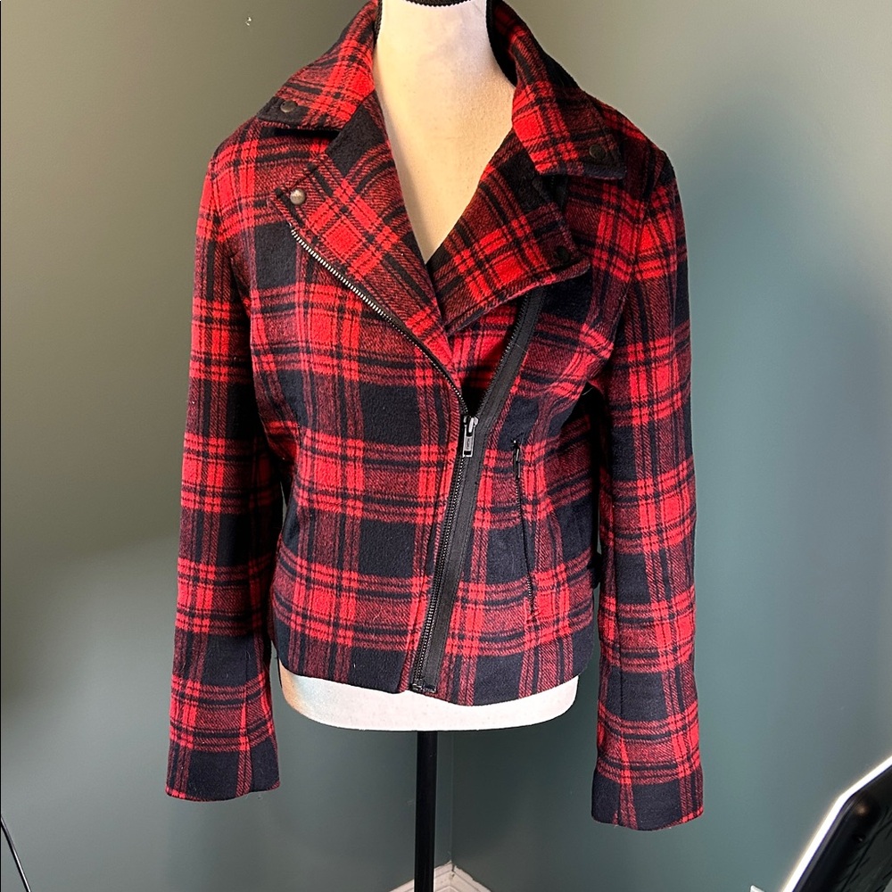 GAP Red and Black Plaid Bomber Jacket